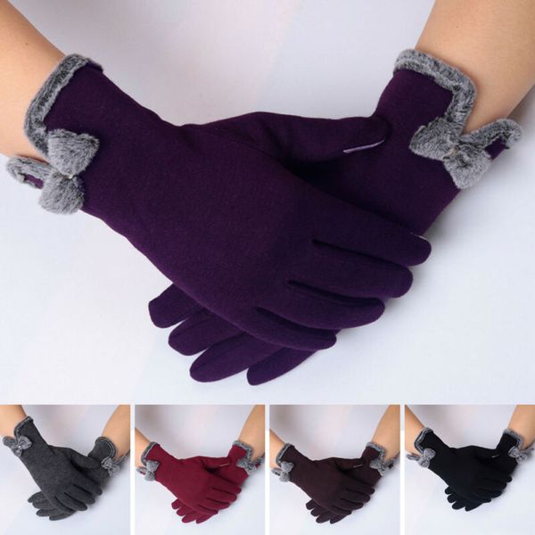 

five fingers gloves women ladies winter warm thick soft cashmere touch screen fleece gu, Blue;gray