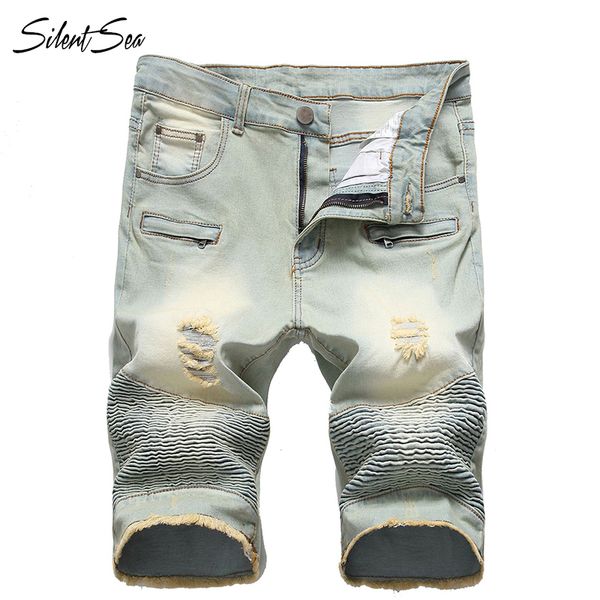 

silentsea new fashion leisure mens ripped short jeans brand clothing summer cotton shorts breathable denim shorts male pants, Blue