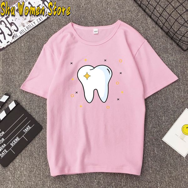 

hillbilly aesthetic funny cartoon tooth dentist fashion women's t-shirt harajuku o-neck t-shirt pattern printing funn, White