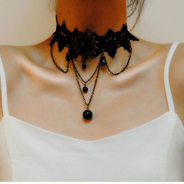 

готического чокеры черного камня sexy кружево шея choker ожерелье vintage викторианская женщина chocker стимпанк хэллоуина ювелирные изделия, Golden;silver