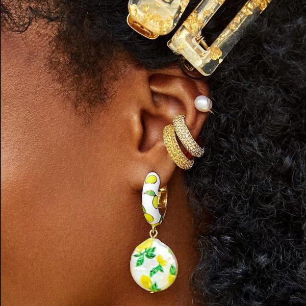 

bohemia charm big pearls round dangle earrings for women trendy circle fruit lemon statement long drop earrings wedding jewelry, Silver