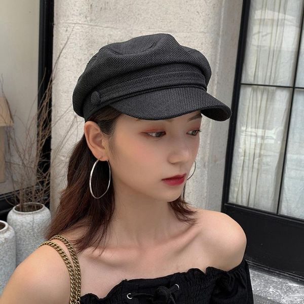 

новый восьмиугольное лето шлема ретро тонкие темно-синий шляпа женщина британский берет, Blue;gray