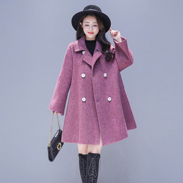 

women's wool & blends 2021 autumn winter plus size coat women loose a-line long sleeve double-breasted medium korean casacos 5250, Black