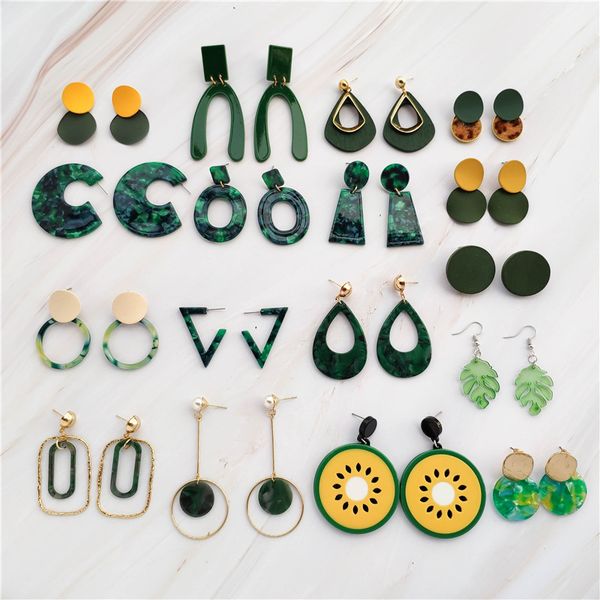 

fresh green leaf acrylic drop earrings for women elegant geometric round c shape acetate pendant earrings party gifts jewelry, Silver