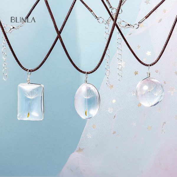 

pendant necklaces fashion cute plant dandelion glass for women girl personality round rope chain necklace party femle jewelry, Silver