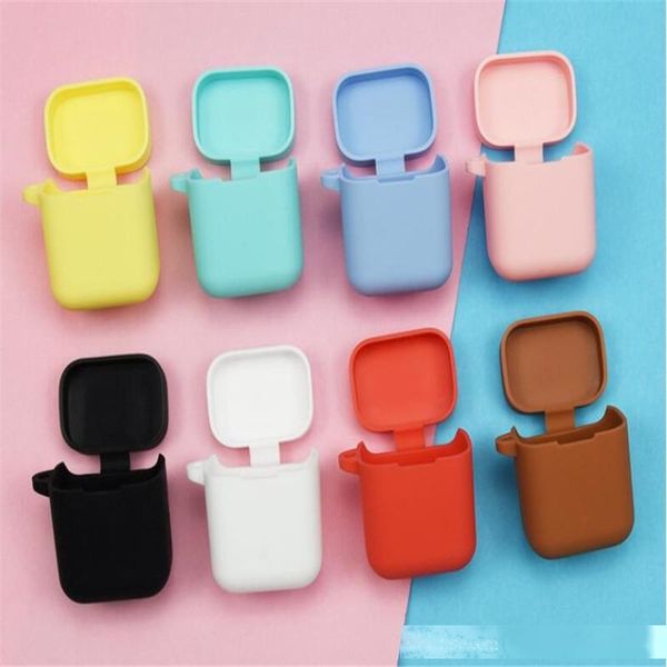 

solid color silicone case for xiaomi air bluetooth wireless earbuds with neck strap anti-lost strap holder for earphone hooks dhl free
