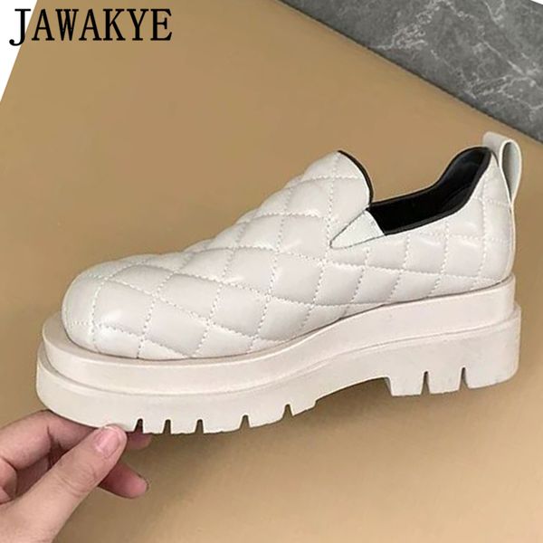 

round toe platform shoes woman slip on loafers lazy shoes women white lattice leather ladies thick sole casual woman, Black