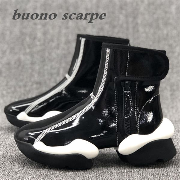 

2020 autumn new leather plush and velvet tie casual platform martin boots, Black