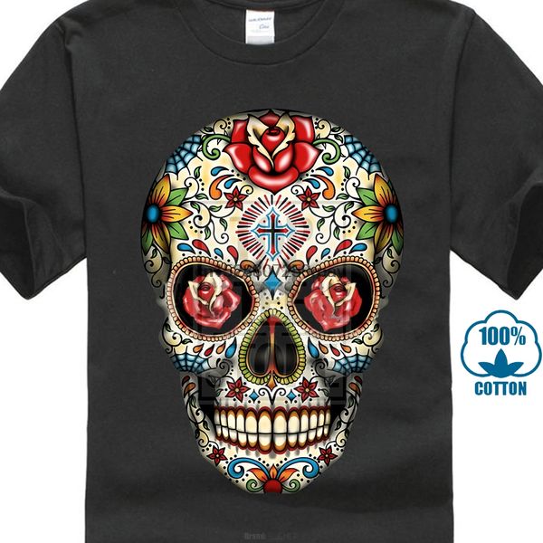 

painted rose sugar skull day of the dead dia de los muertos mens t shirt