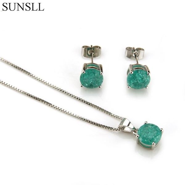 

sunsll silver color copper multicolor crack cubic zirconia stud earrings and pendant necklaces women's fashion jewelry sets