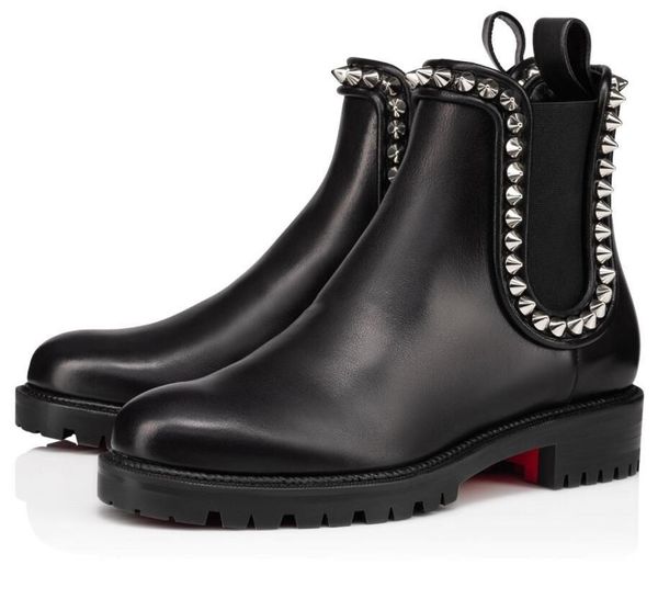 

Winter Luxury Capahutta Flats Spikes Red Bottom Ankle Boots Women Platform Sole Chunky Ladies Bottes Red Sole Booties Party Wedding Dress, Black