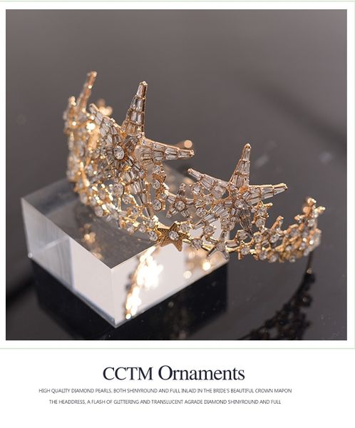 

звезда корона невесты атмосфера pearl корона золотая звезда headdress 2020 новый корейский свадебные аксессуары подарок на день рождения, Golden;silver