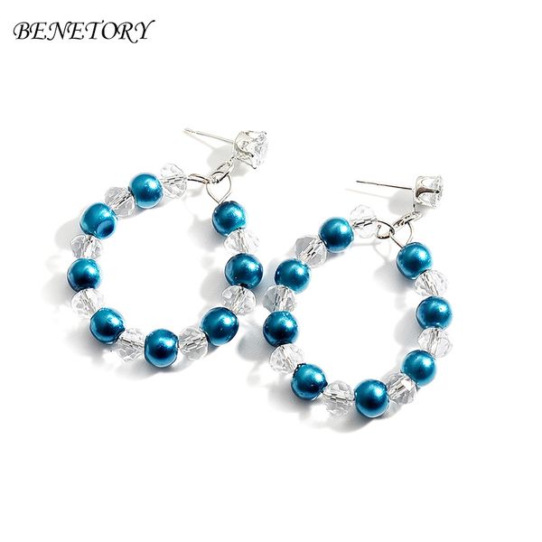 

benetory baroque pearl earrings french style cold wind big circle earrings ladies temperament all-match beaded round, Golden;silver