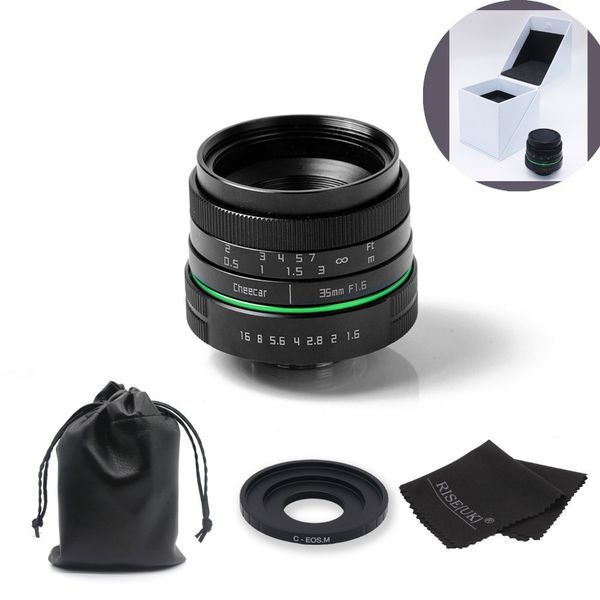

green circle 35mm cctv camera lens for canon eos m / m2 / m3 with c-eosm adapter ring bag big box gift free