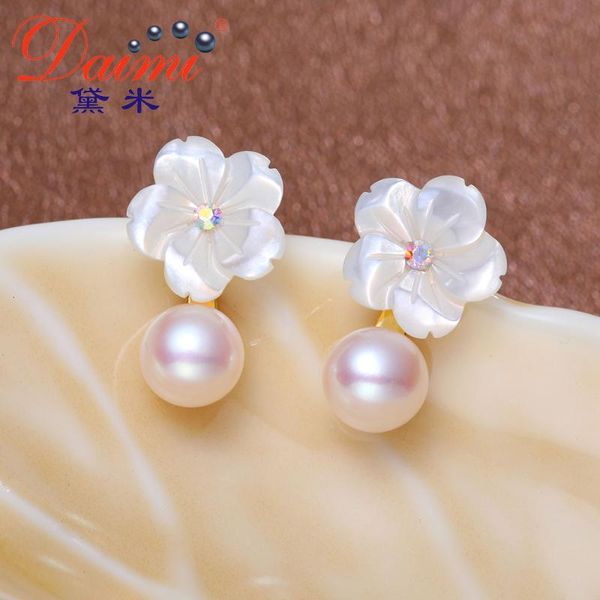 

dangle & chandelier daimi romantic peach blossom s925 sliver earrings 6-7mm water drop freshwater pearl for women, Silver