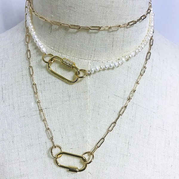 

chokers 100% handmade natural pearl short necklace cubic zirconia rhinestone screw buckle ladies fine jewelry accessories gifts choker, Golden;silver