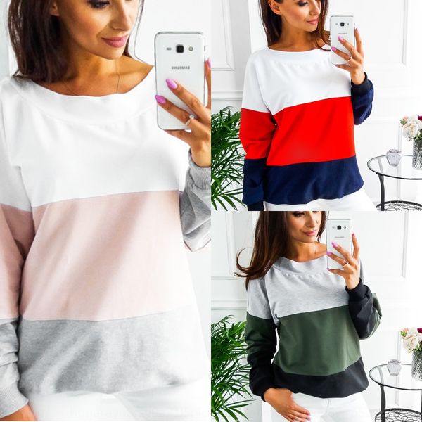 

winter sweater new casual contrast color stitching sweater round neck long sleeve loose for women 3114 cls3d, Black