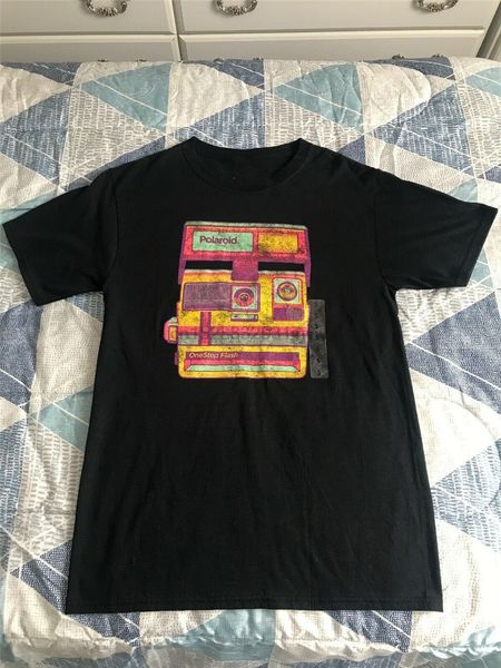 

polaroid mens black graphic t shirt tee camera one step flash size small men women tee shirt
