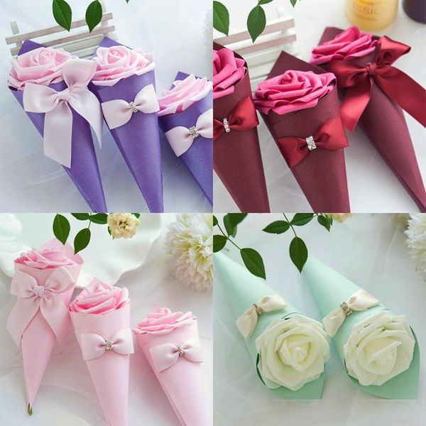 

22cm bow flower cone candy box cajas de regalo package holder case creative jewelry wedding party favor organizer lipstick gift 1xya b2