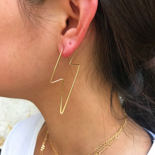 

hoop & huggie original lighting wire earrings for women 2021 handmade gold copper line geometric korean girls femme bijoux, Golden;silver