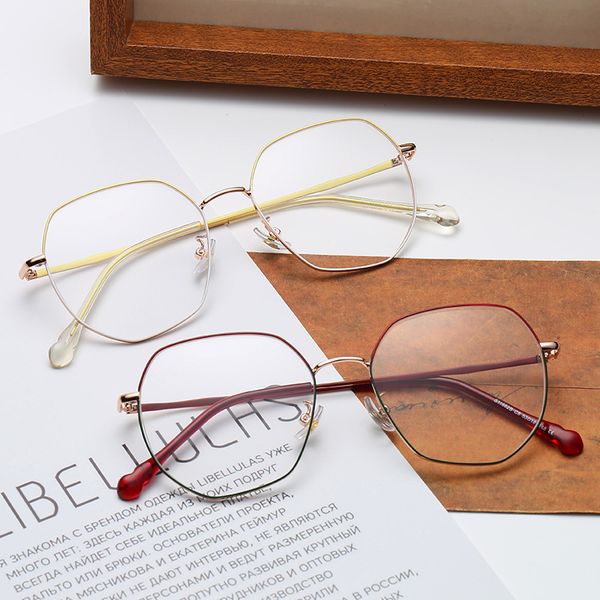 

the new polygonal exquisite glasses metal trend personality flat mirror two-color art can be equipped with myopia glasses frame, Black