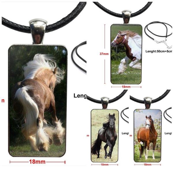

horse racing animal glass pendant necklace handmade half pendant rectangle necklace for men women gift, Silver