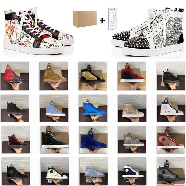 

fashion mens shoes flat red bottomshoes black white casual mens womens rivet casual shoes size 35-48 with box