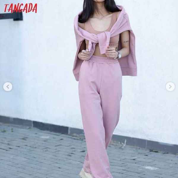 

tangada 2020 autumn women's sets cotton suit oversized 2 pieces o neck female casual hoodies sweatshirt pants suits 6l31, Gray