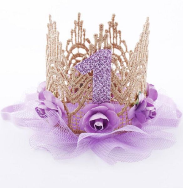 

little girl children first birthday crown hairband glitter headdress party crown headband princess with rose beautiful