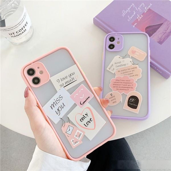 

cute english label phone case for iphone 11 pro max xr x xs max 7 8 plus se camera protection matte transparent back cases promotion