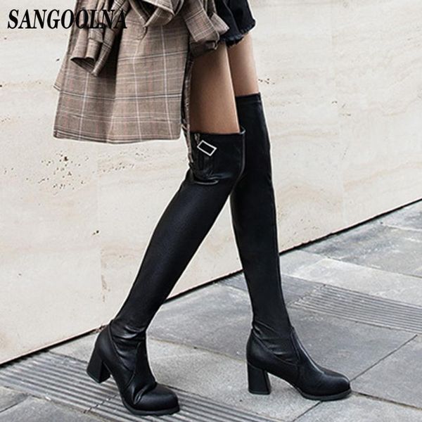

women high boots winter over kneeth length boots zipper pandent round toe long heels botas mujer 2020, Black