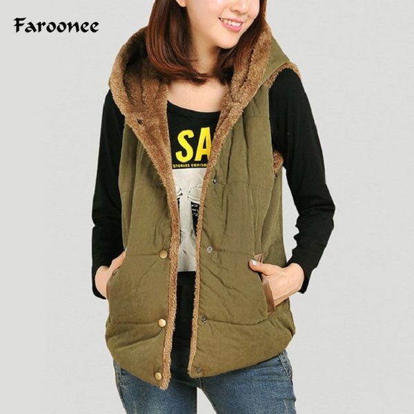 

women's vests faroonee autumn winter womens thicken velvet vest patchwork sleeveless hooded collar casual coat colete feminino waistcoa, Black;white