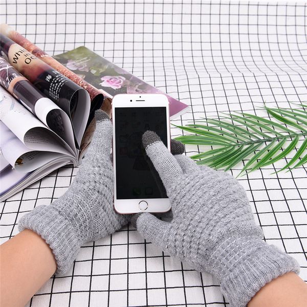 

touch screen gloves for men women 4 colors soft knitting winter gloves warmer smartphones for driving glove 1pair, Blue;gray