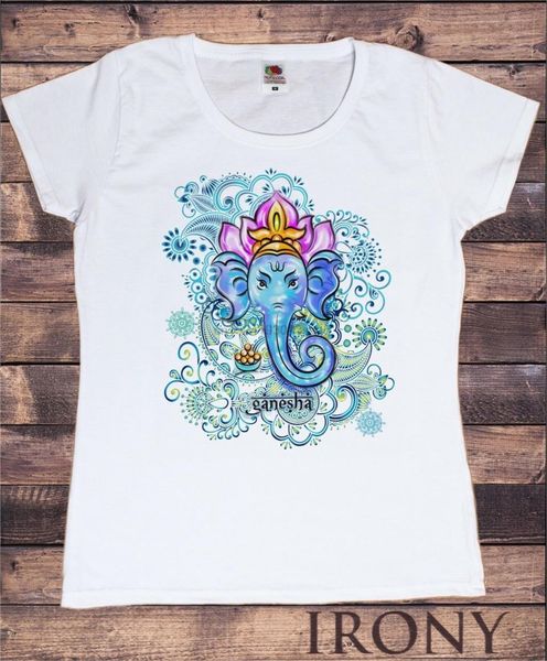 

ts850 womens white t-shirt ganesh god hindu spiritual zen india hobo boho