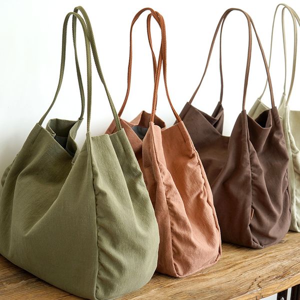 

womens over large linen tote bag casual fabric big capacity weekender simplistic handle bag lady reusable shopper