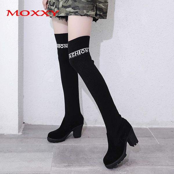 

2020 sexy высокий каблук ботинки женщин клинья платформы над коленом сапоги длинные носок обувь женщина бедренной кости высокие плюс размер, Black