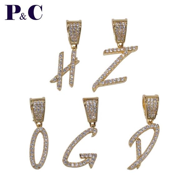 

a-z new cursive letter hiphop necklaces & pendant + zircon men's hip hop jewelry with 4mm bling bling tennis chain, Silver