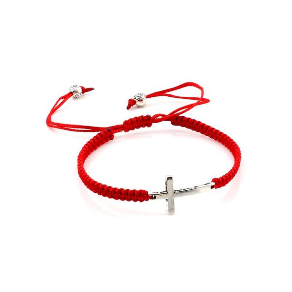 

10pcs/lots zinc alloy tone cross adjustable red cord wrist bracelet hand-woven bracelets c-55, Golden;silver