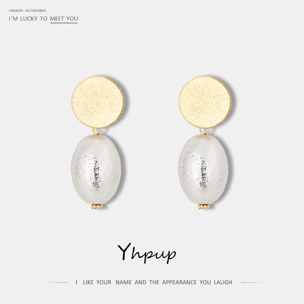

dangle & chandelier yhpup stylish copper round geometric earrings retro imitation pearls earring brincos ethnic jewelry for women party 2021, Silver