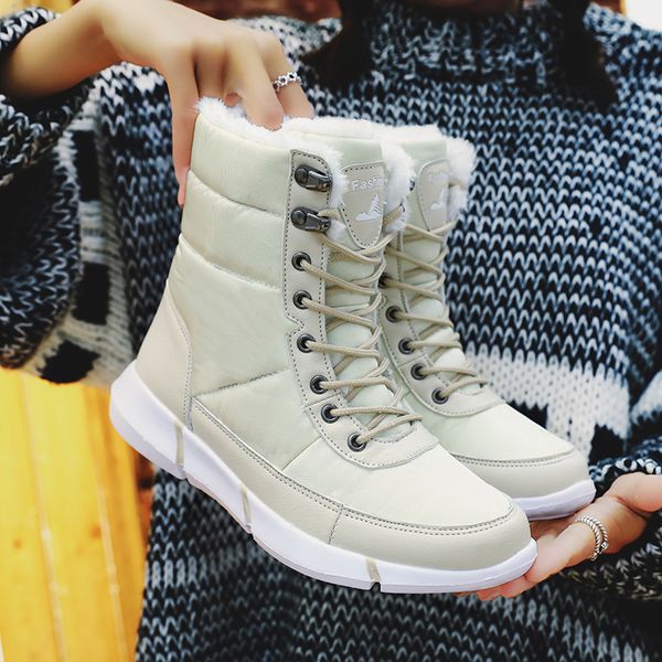 

women's winter boots round toe rubber boots snow women fur flat shoes women rain winter 2020 new plus size 12, Black