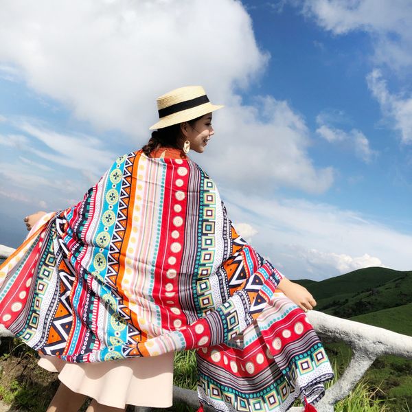 

scarves ethnic style scarf oversized long sunscreen shawl women's summer cotton and linen seaside gauze dual-use beach wraps wild, Blue;gray