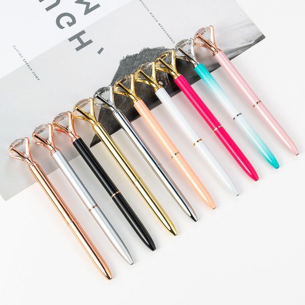 

27 colors student pen with large diamond big diamond crystal ballpoint pens school office promotion gift metal gem ballpoint pens, Blue;orange
