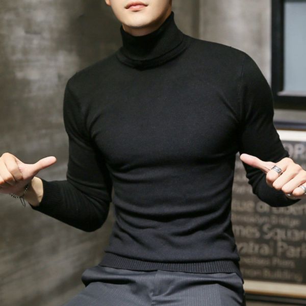 

2019 winter new men's turtleneck sweaters black brand knitted pullovers men solid color casual male sweater autumn knitwear, White;black