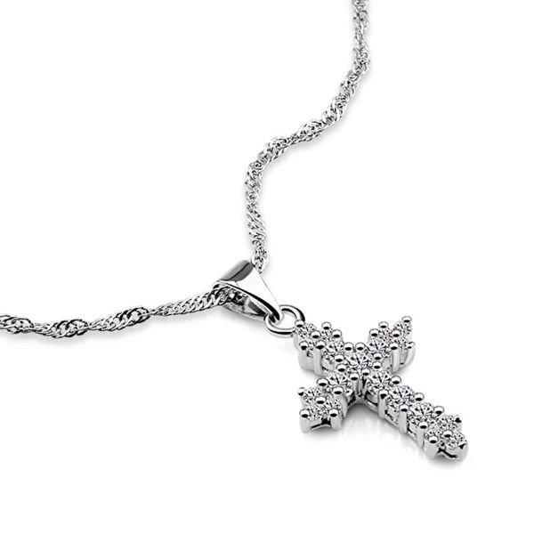 

fashion cz crystal zircon cross pendant necklace solid 925 sterling silver women charming jewelry birthday gift