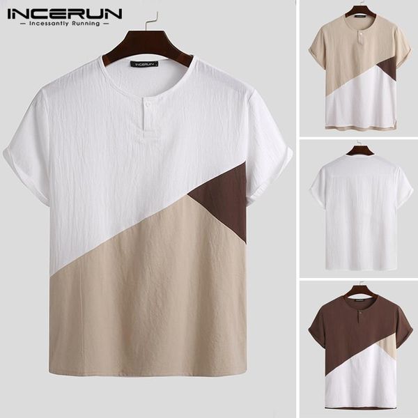 

INCERUN Men Summer Patchwork T Shirts Short Sleeve O Neck Tee Tops Casual Cotton Blouse Vintage Loose Harajuku T-shirt Plus Size