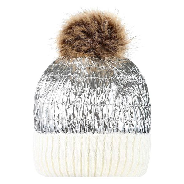 

new-ms. thick metallic luster pompon beanie knit winter ski hat, Blue;gray