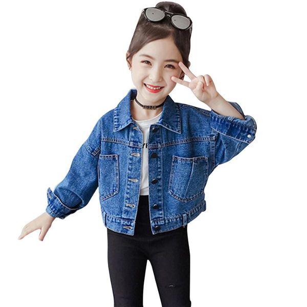 

jackets girls denim jacekt drawstring girl coats kids spring autumn children's jacket outerwear casual style clothes, Blue;gray