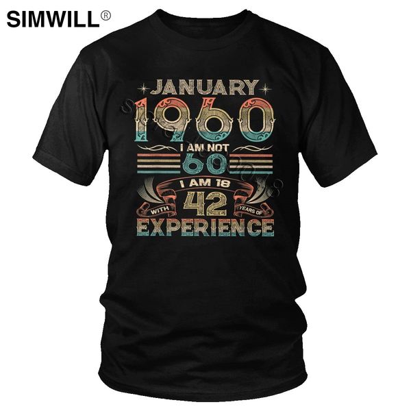 

60 year old gift шестидесятый день рождения подарок января 1960 t-shirt ретро повседневная хлопок tshirt мужчины с коротким рукавом legends