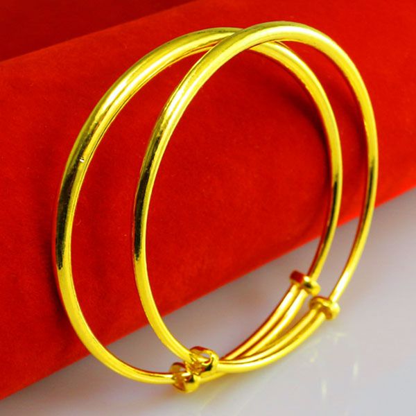 

bangle 1 pieces solid smooth yellow gold filled vintage girls womens round bracelet & adjustable, Black