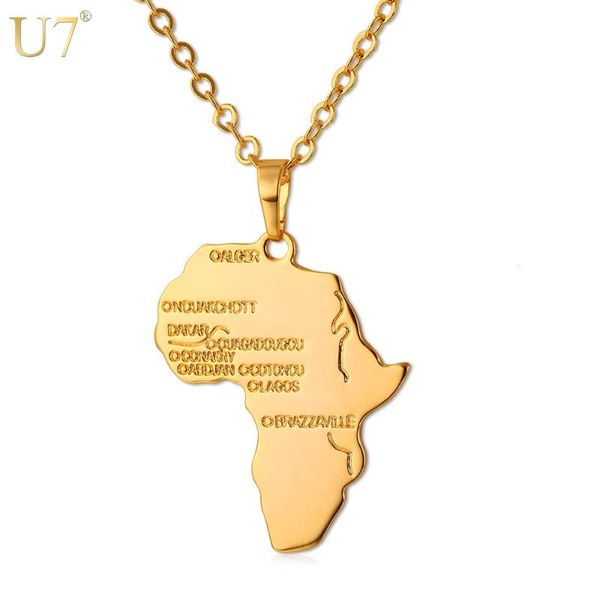 

u7 hiphop africa necklace gold color pendant & chain african map gift for men/women ethiopian jewelry trendy p544, Silver